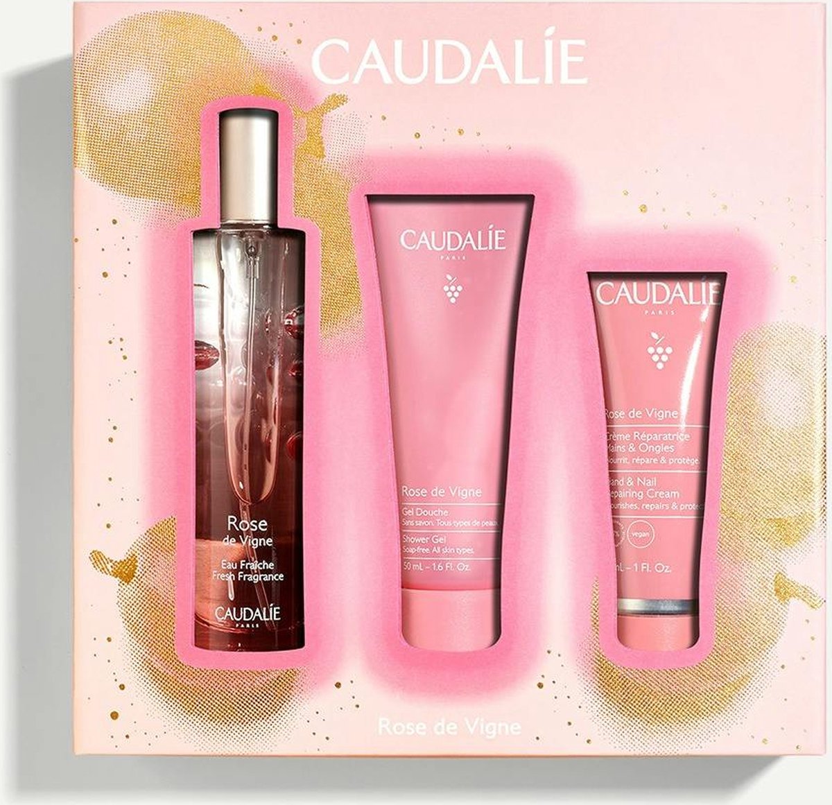 Goedkoopste Caudalie Rose de Vigne Gift Set - Eau Fraiche 50 ml - Shower gel 50 ml - Handcreme 30 ml