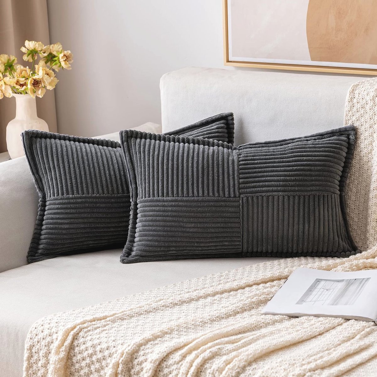 Set van 2 Donkergroene Corduroy Kussenslopen 40x60 cm - Zachte Decoratieve Kussens voor Woonkamer en Slaapkamer