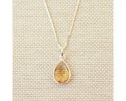 foto van Natuursieraad - 925 sterling zilver citrien druppel ketting - luxe edelsteen sieraad - handgemaakt