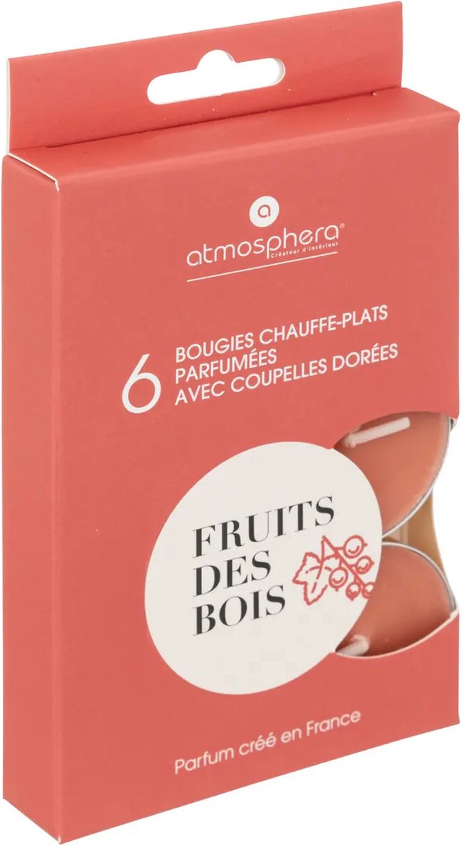 Atmosphera Createur D'Interieur - Geur Theelichtjes - Geurkaarsen - Waxinelichtjes - Geurende Theelichtkaarsen - Scented Tealight Candles - Bosvruchten - Fruits des bois - 1 doosje met 6 waxinelichtjes