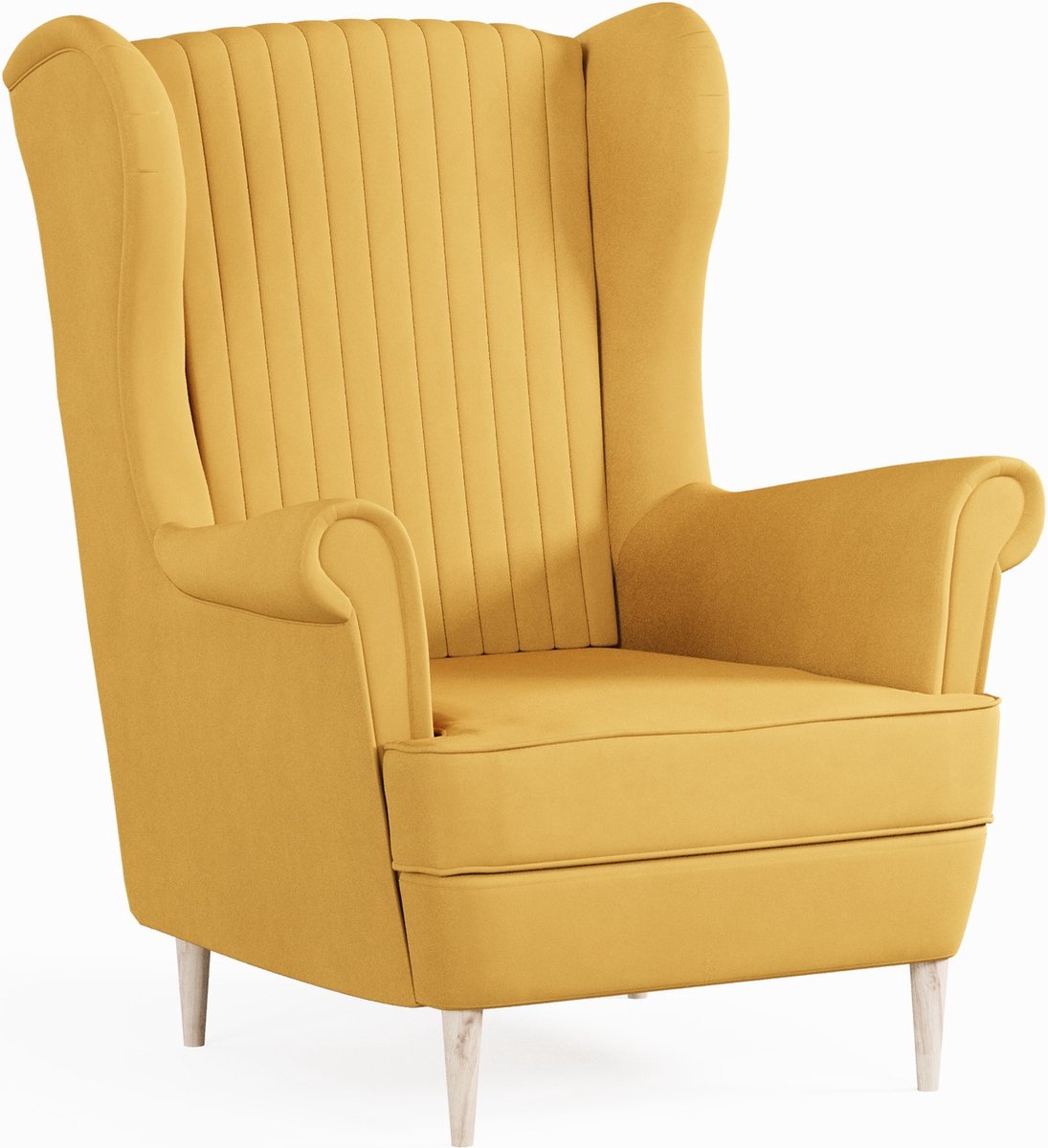 Ohrensessel, fauteuil van fluweel, stoel, zitmeubel, gestoffeerde fauteuil, relaxfauteuil - Fauteuil Comfy - Geel (Manila 32)