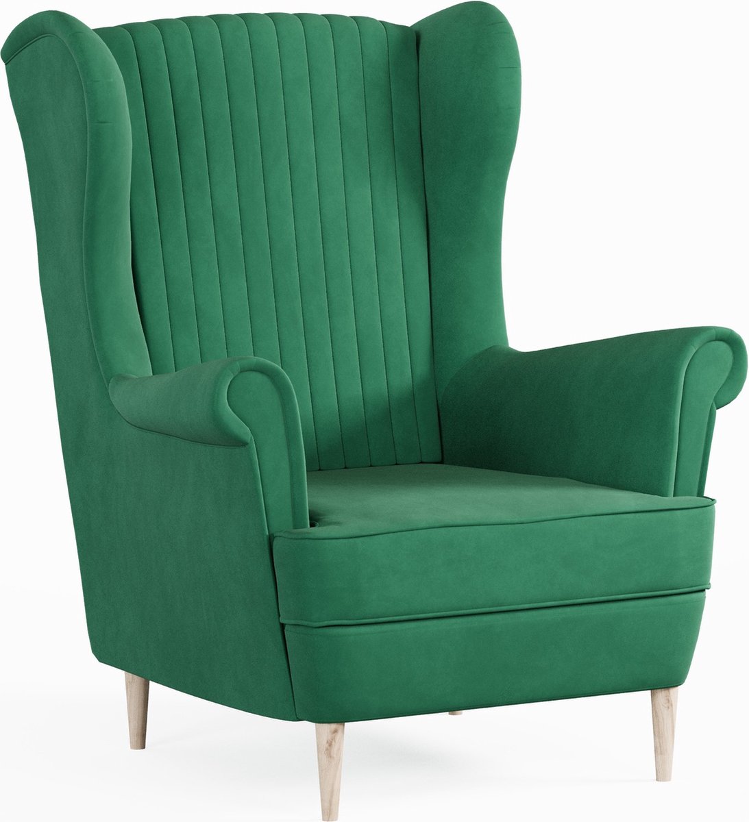 Ohrensessel, fauteuil van fluweel, stoel, zitmeubel, gestoffeerde fauteuil, relaxfauteuil - Fauteuil Comfy - Groen (Manila 35)
