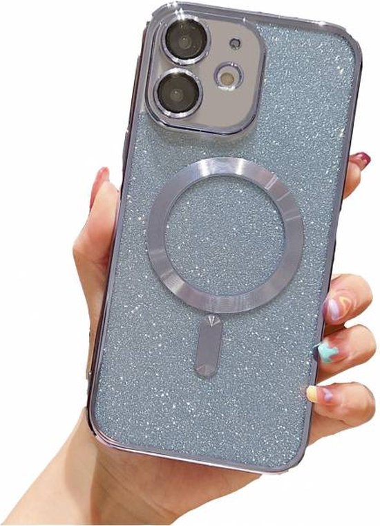 Coque de téléphone à Glitter adaptée à Magsafe avec Protection d'appareil photo pour iPhone 16 - FuturiQ - Blauw