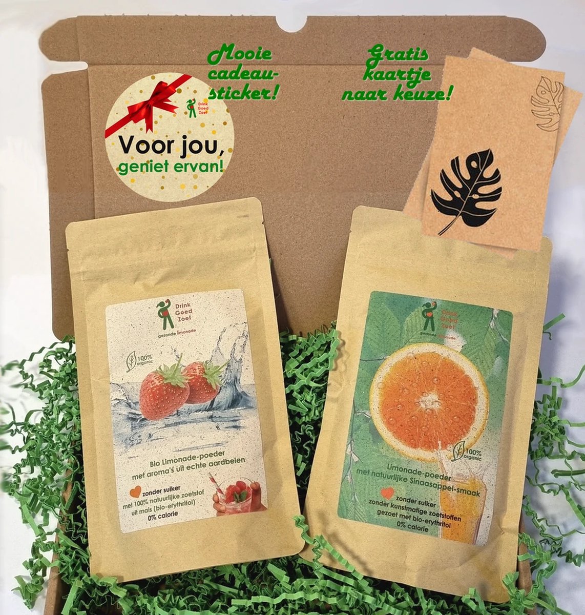 Gezonde Limonade - Gezond kerstpakket - biologisch - suikervrij - limonade poeder - ECO verpakking - Drink Goed Zoet - bio - smaken naar keuze