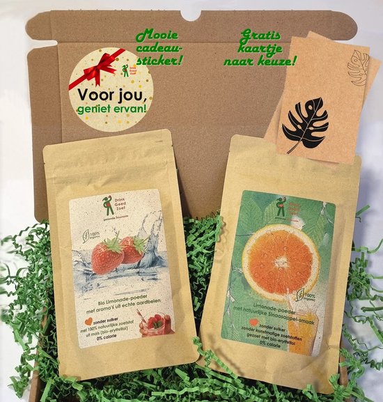 Gezond Kerstpakket Brievenbus cadeau pakket Gezonde Limonade - ECO verpakking - 2 smaken naar keuze - 100% biologisch - suikervrij - duurzaam - Kerst - Sint - Sinterklaas - brievenbuskerstpakket - brievenbuscadeau