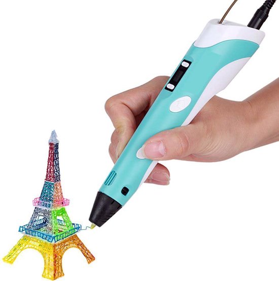3D Pen-3D pen starterspakket-Inclusief 129 Meter Filament in 40 kleuren - Boek met 40 bladzijden met sjablonen en herbruikbaar transparant overtrekvel- Oplader - Penhouder - blauw