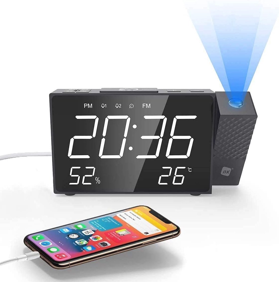 Digitale Wekker met FM Radio, Temperatuurmeter, Projectie en Nachtmodus