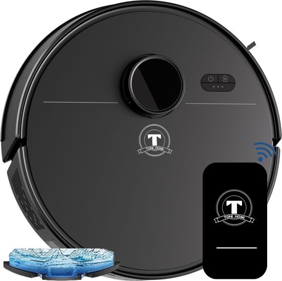 TONIHOMI® M30 Robotstofzuiger Met Dweilfunctie - Robotstofzuiger met app - Robotstofzuiger met laadstation - LDS Laser navigatie - Robotstofzuiger huisdieren - Dweilrobot - Zwart