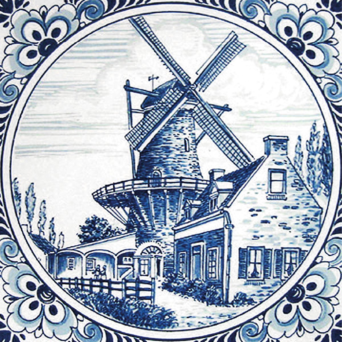 Tegelsticker Delfts Blauw met molen. Voor badkamer, keuken en toilet. Uniek design, nergens anders verkrijgbaar. Gemaakt van vinylfolie. Eenvoudig aanbrengen en verwijderen.