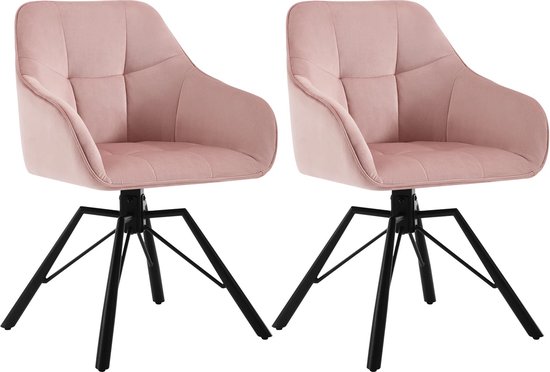 EUGAD Set van 6 draaibare eetkamerstoelen, keukenstoel met rugleuning en armleuningen, gevoerde zitting, fluweel, metalen poten, voor slaapkamer, woonkamer, zwart