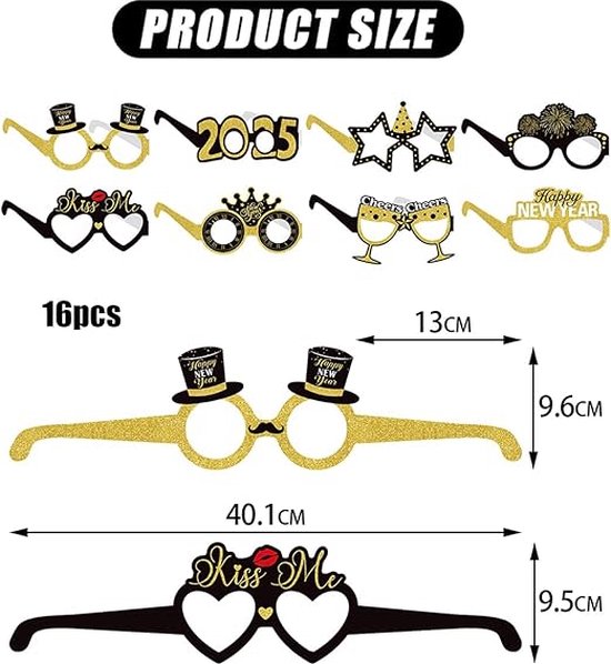 4 stuks Happy New Year brillen, Nieuwjaar zonnebril, 2025 glitterpartybril, grappige bril Nieuwjaar eyewear, Photo Booth bril voor kostuumfeest, foto-rekwisieten oudejaarsavond party benodigdheden