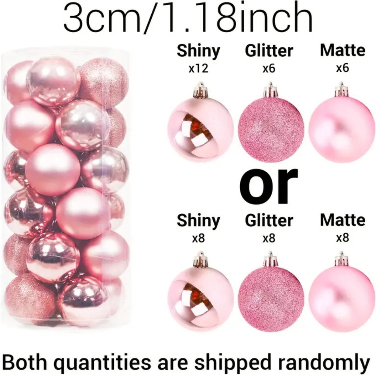 Livano Kerstballen - Kerstversiering - Plastic - Roze - 3 cm - 24 stuks