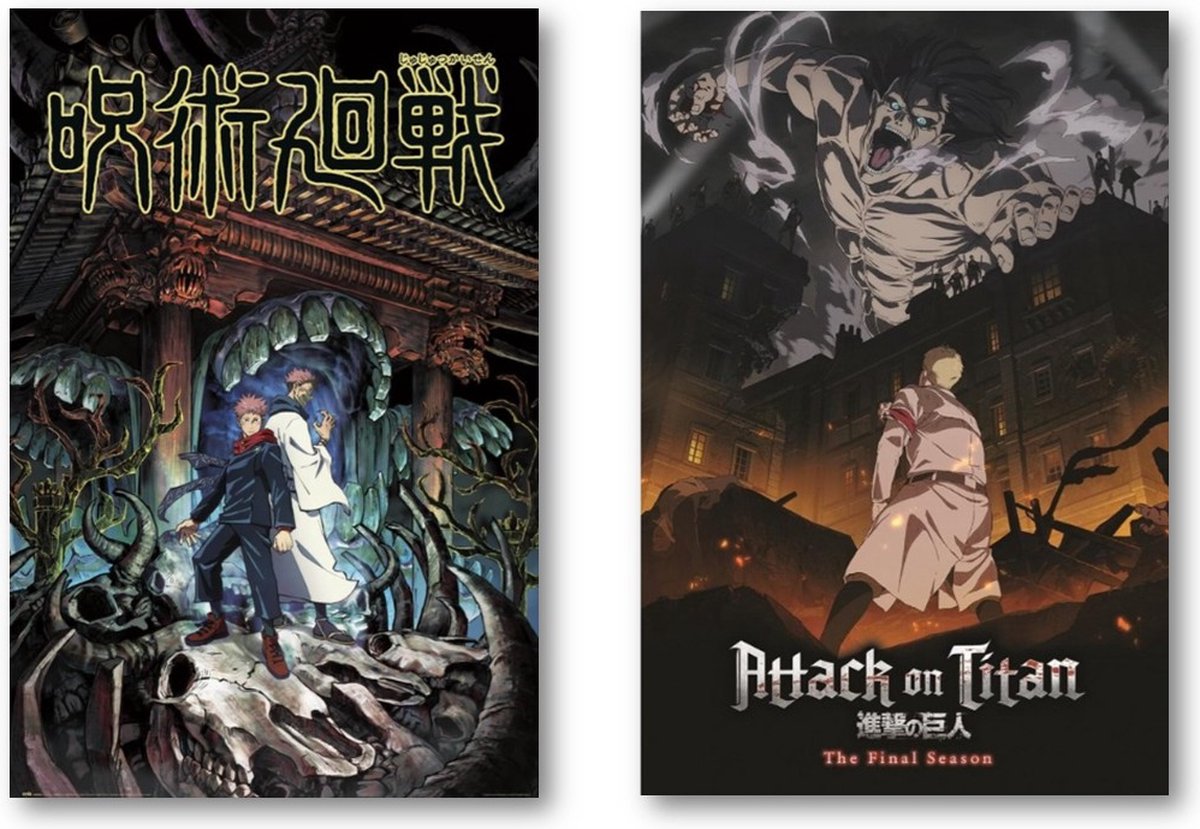 Posterpoint Jujutsu Kaisen poster & Attack On Titan poster set - Set van twee verschillende posters - manga - anime - Japans - Wanddecoratie - 61 x 91.5 cm multi