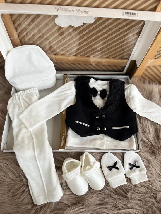 Combinaison Bébé - costume garçon bébé -combinaison baptême-chaussures baptême- naissance - cadeau maternité-baby shower-nouveau né-mariage-séance photo-anniversaire-ensemble 6 pièces-taille 56/62 de la naissance à 4 mois-bleu foncé