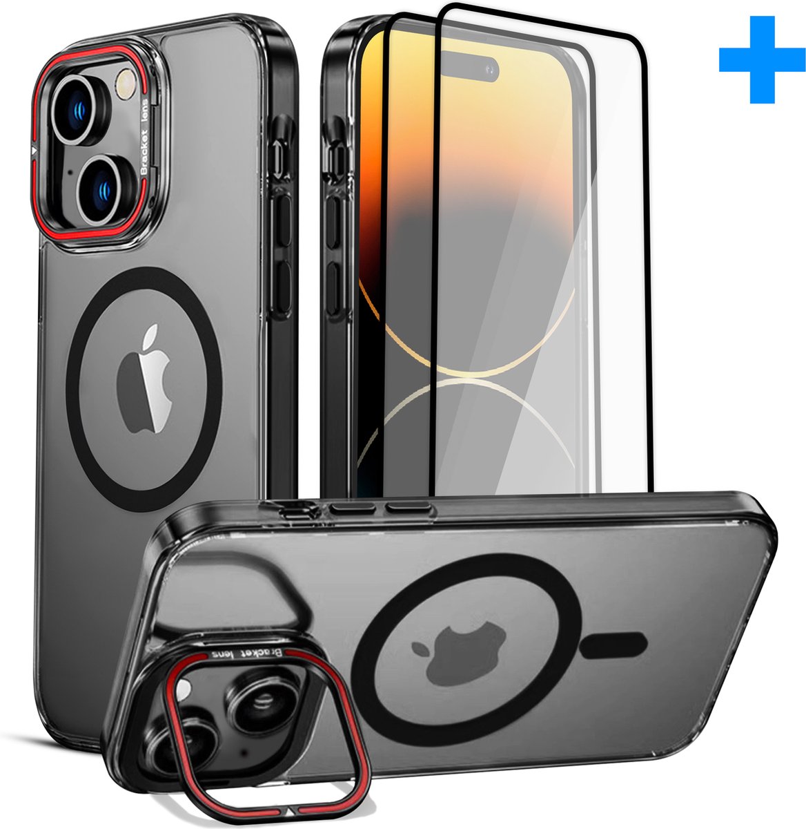 Hoesje geschikt voor iPhone 14 Hoesje – Met 2 Screenprotectors – MagSafe Case – Met standaard