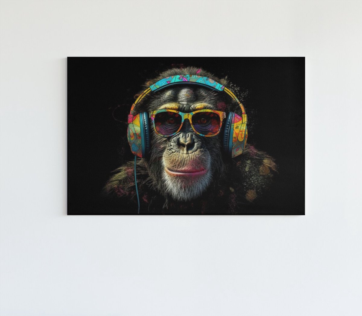 Trendex Global Canvas Schilderij - App met Zonnebril - Dieren Schilderij - Wanddecoratie - 90x60x2 cm Bruin