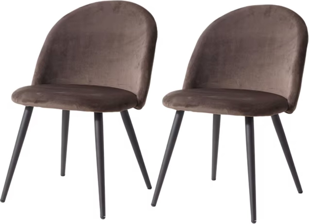 J&R Eetkamerstoel - Set van 2 stoelen - Fluweel eetkamer stoel - Eettafel stoel - Velvet - Zwarte Poot - Bruin