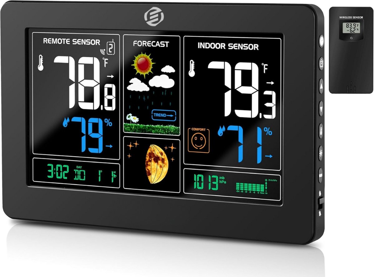 Equivera Weerstation Binnen en Buiten - Weerstation - Draadloos - Thermometer, Barometer, Hygrometer - Buitensensor - Temperatuur - Weersvoorspelling