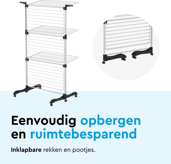 Vonia Droogtoren - Wastoren - 3 Lagen - Inklapbaar - 72x50x172 cm - Grijs