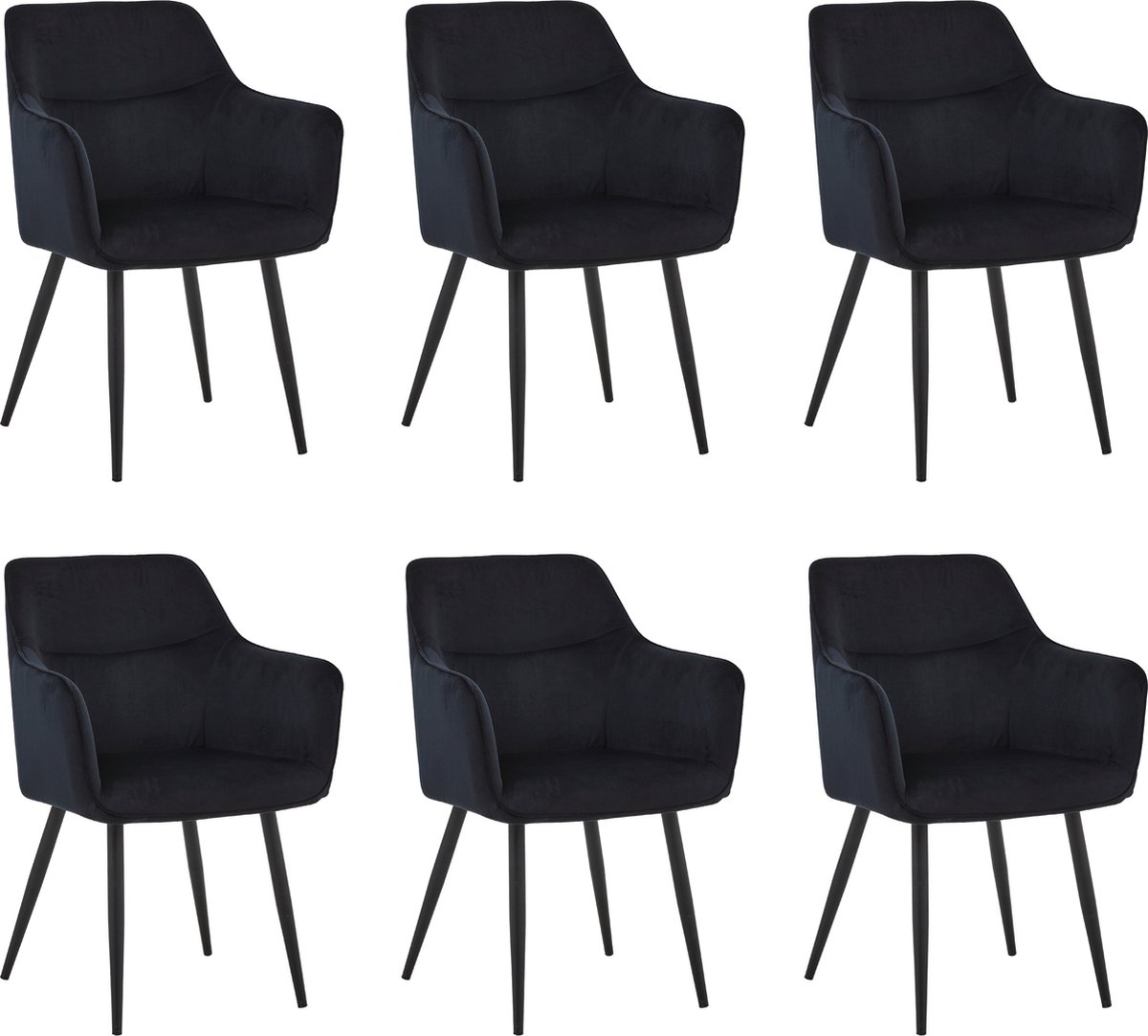 Colenis City Eetkamerstoel - Set Van 6 - Zwart - Fluweel - Velvet - Industrieel - Stoel - Design - Armleuningen