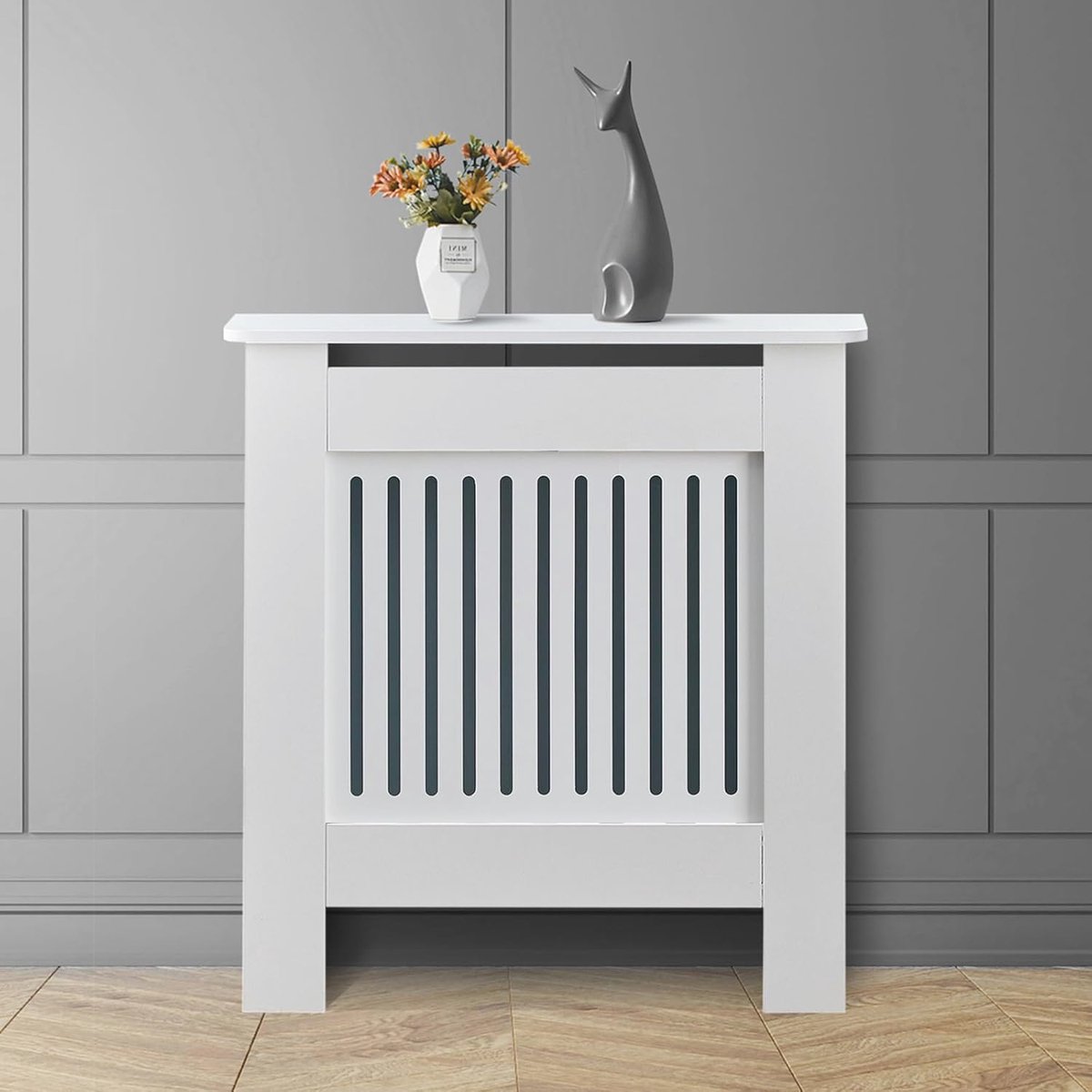Kleine Radiator Cover Wit - Geventileerde MDF Afdekking voor Woonkamer en Hal