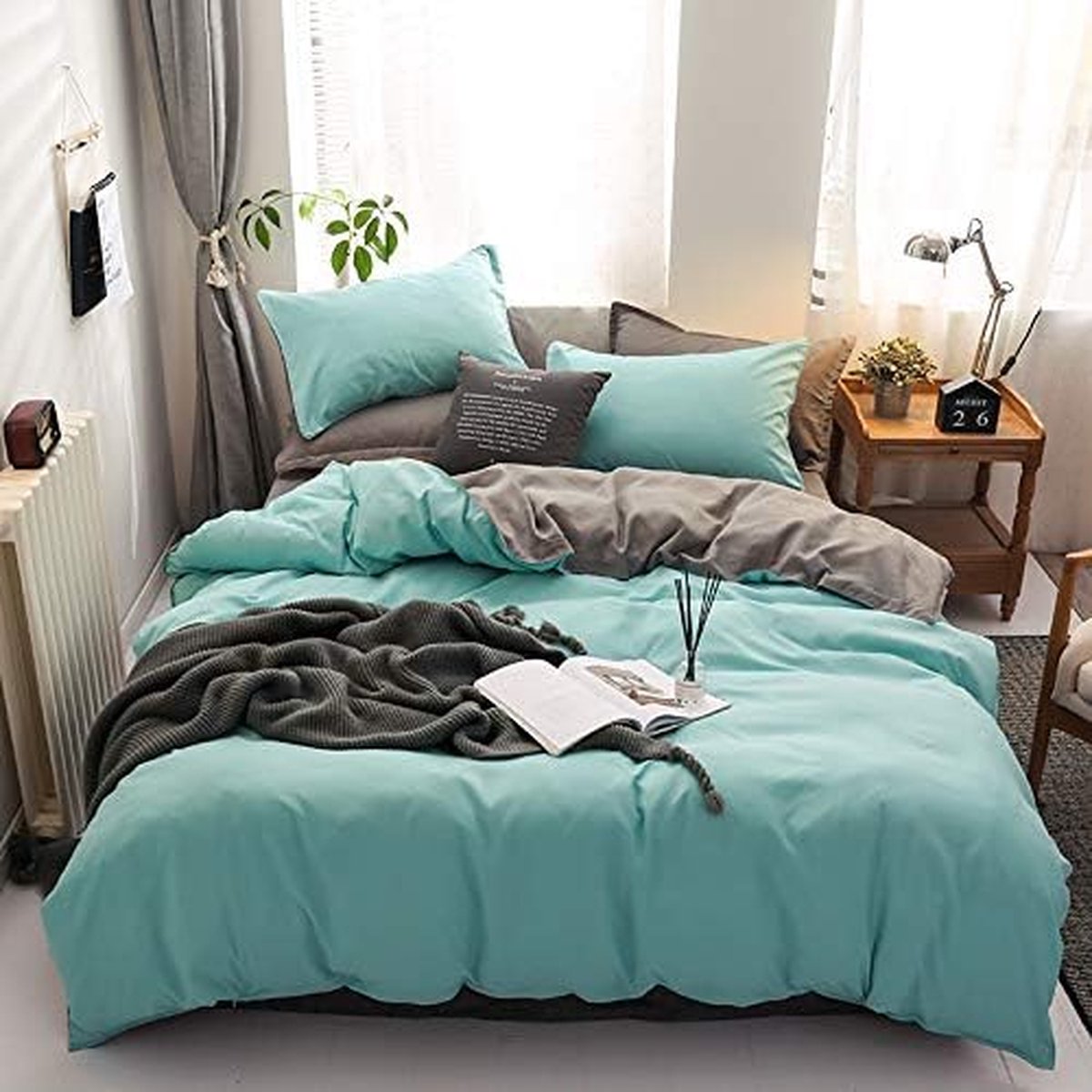 Goodivery ® Beddengoedset in Omkeerbaar Ontwerp met Zachte Microvezel en Moderne Kleurencombinatie