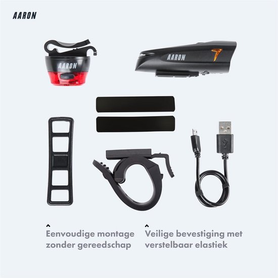 Oplaadbare Fietslampen Set - USB LED Voorlamp en Achterlamp voor Racefietsen, E-Bikes, en Mountainbikes - Waterdicht IPX5/IPX4 — afbeelding 4