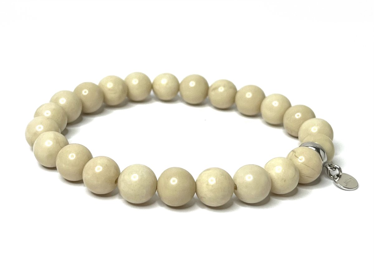 NIEUW! Jolla - dames armband - kralen armband - zilver - Mix & Match - Natuursteen Beige