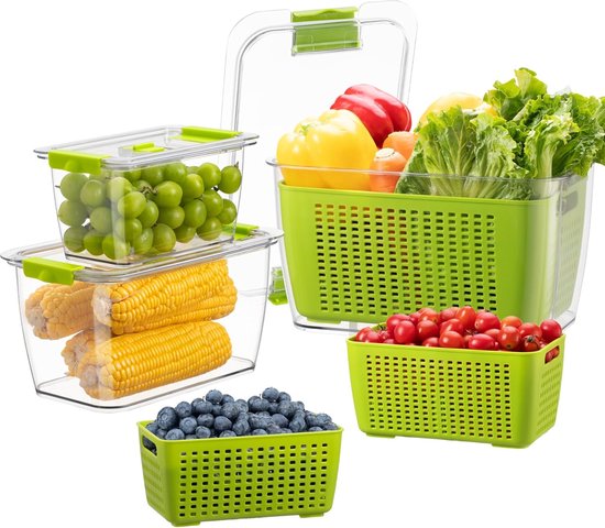 Luxear 3 Set Freshness Keepers Fruit Groente met Deksel Zeef