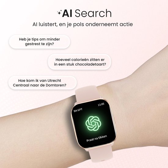 Avalue Smartwatch Dames & Heren - AMOLED Screen - AI Feature - Stappenteller - Bloeddrukmeter - Geschikt voor alle Smartphones - Roségoud