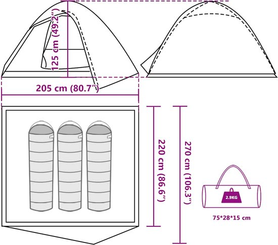 vidaXL - Koepeltent - 3-persoons - waterdicht - camouflage van Vidaxl — afbeelding 4