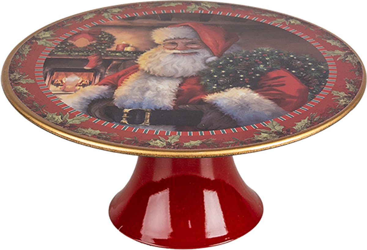 Clayre & Eef Taartplateau op Voet Ø 22x10 cm Rood Kunststof Kerstman
