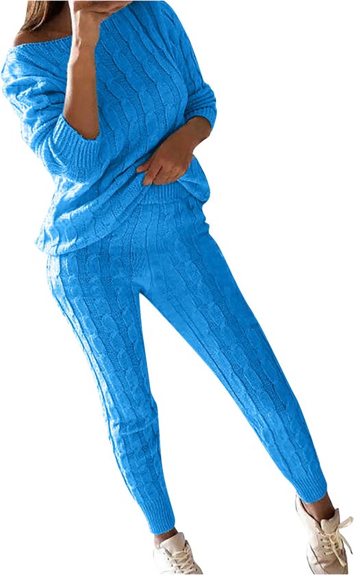 Herfst Winter Dames Gebreide Trui 2 Delige Set Casual Gebreide O-hals Top Met Lange Mouwen Elastische Taille Broek Trainingspak kopen vanaf een prijs van 13