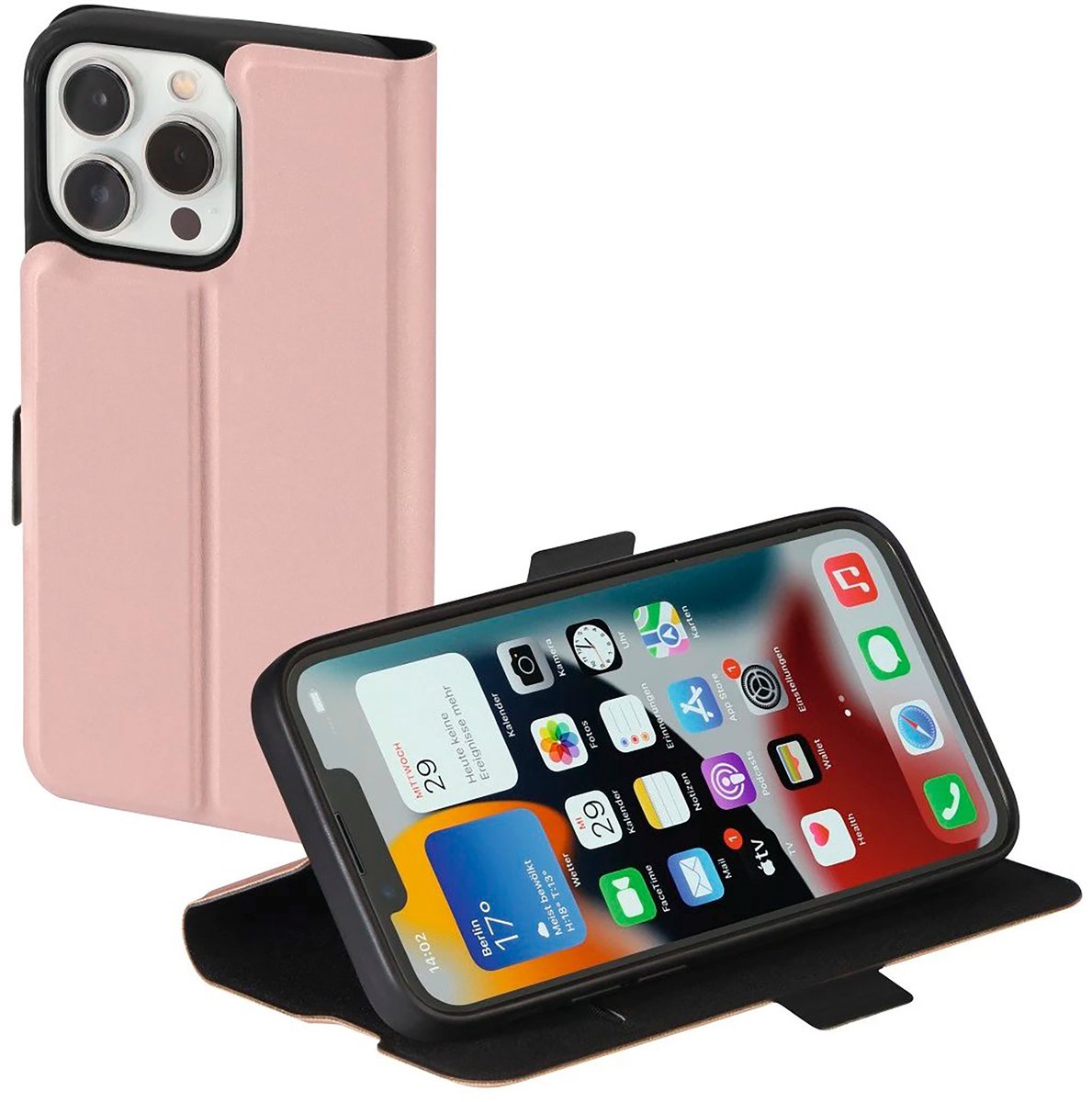 Hama Booklet Single 2.0 Cover Hoesje geschikt voor iPhone 13 Pro - Pasvakjes - Magnetische sluiting - Standfunctie - Roze