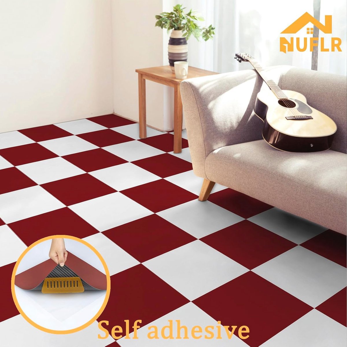 Pack of 20 Vinyl Flooring Self-Adhesive PVC Flooring Self-Adhesive Tiles Vinyl Floor Stickers Waterproof for Kitchen, Living Room, Bathroom, Light Green and White, 30 x 30 cm