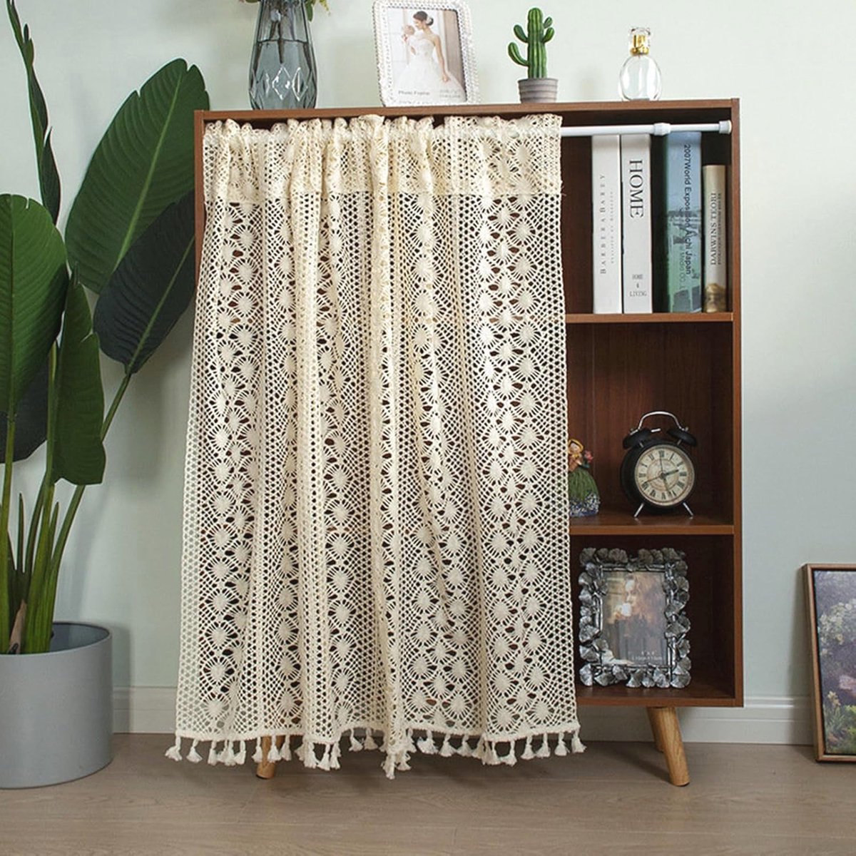 Vitrage Bistrogordijn voor Keuken - Vintage Boho Bloemenpatroon - Beige - Halftransparant - 200 x 120 cm