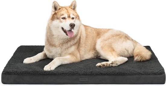 Bedsure Orthopedisch hondenkussen, mat voor honden, groot, 91 x 69 x 7,6 cm, hondenbed van schuimstof met pluche overtrek, wasbaar, marineblauw