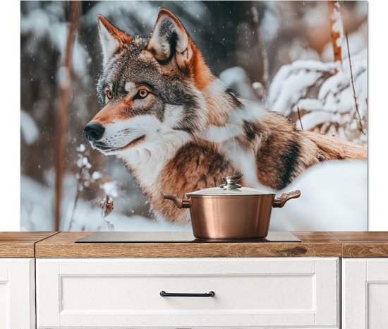 Crédence de Cuisinière en Aluminium 120x80 cm - Loup - Neige - Hiver - Animaux - Nature - Neige - Écran Pare-éclaboussures pour Plaque de Cuisson - Protection Murale
