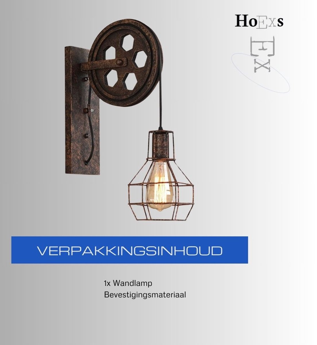 Industriële Vintage Wandlamp Zwart | Katrollamp vintage | Wandlampen