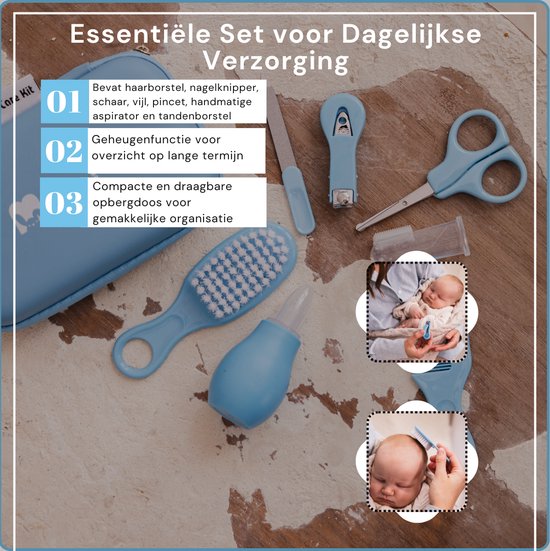 Momini BabyCare Blue Babyverzorgingsset - 8-delige Multifunctionele Baby Cadeauset - Veilig en Stijlvol - Blauw van Momini — afbeelding 5