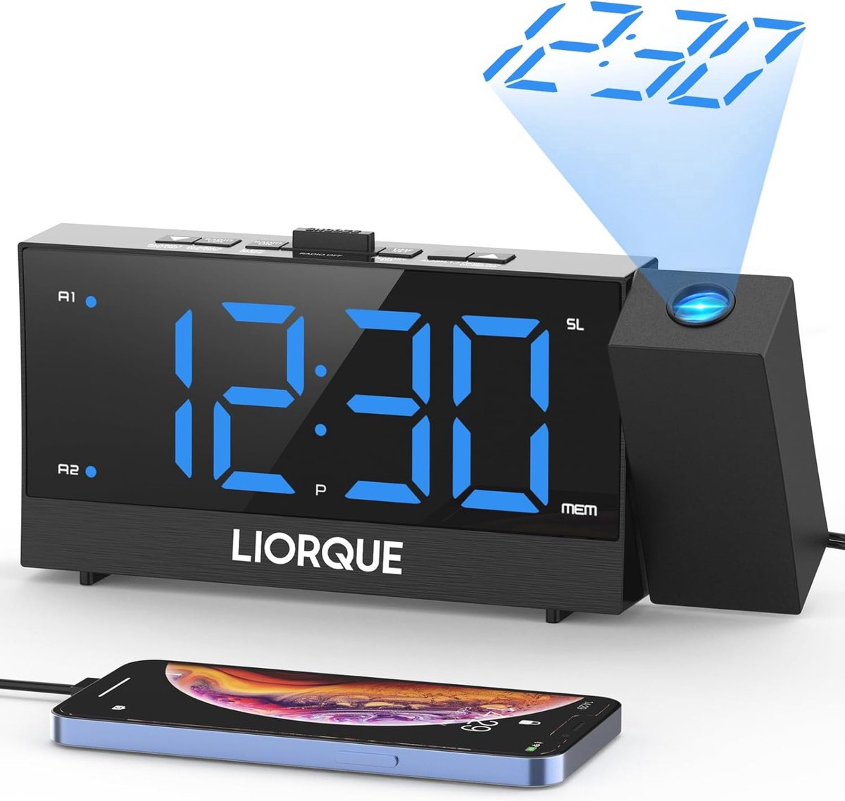 Wekker met Plafondprojector en Groot Scherm - Digitale Radiowekker met Dubbele Wecker en USB-poorten