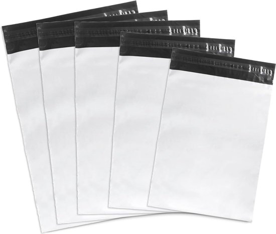 Homewit 60 plastic verzendzakken, 350 x 450 mm 50 mm, zelfklevend en ondoorzichtig, voor kleding en textiel, wit
