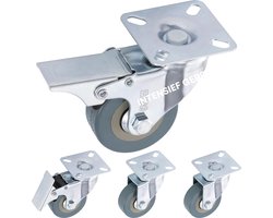 H&S zwenkwielen set van 4 - Rubberen wielen 50 mm - 2x wieltjes met rem - Meubelwielen met dubbele kogellager zwenkkop - Transportwielen voor meubels