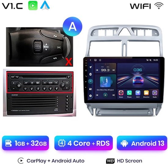 Autoradio - Apple CarPlay - Android Auto - Bluetooth Radio - Peugeot 307, 307CC, 307SW - 2002 - 2013