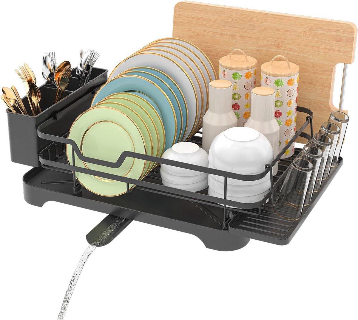 Goedkoopste Enkellaags Afdruiprek met Druppelbak en Verwijderbare Bestekhouder - Ruimtebesparend Droogrek voor Keuken