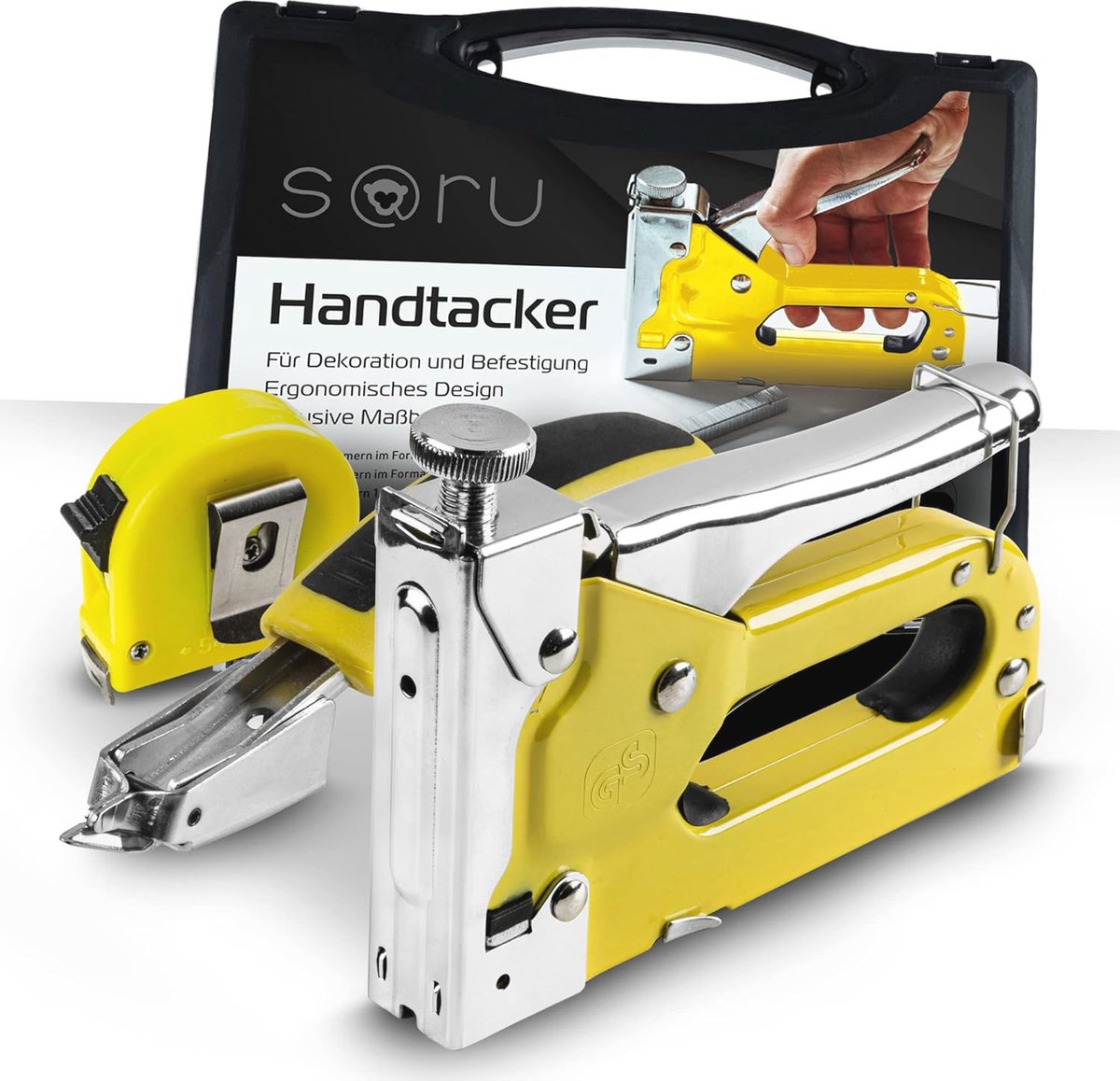 3-in-1 Handnietmachine - Tacker voor Hout en Decoratie - Inclusief Meetlint & 600 Nieten - Stevige Bevestiging en Eenvoudige Verwijdering
