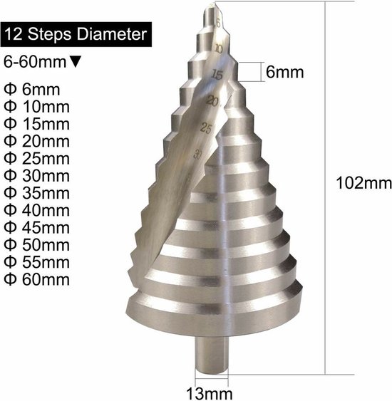 SALI Hss Trappenboor, diameter 4-32 mm, 15 treden, vier SALI Hss Trappenboor, diameter 4-32 mm, 15 treden, vier