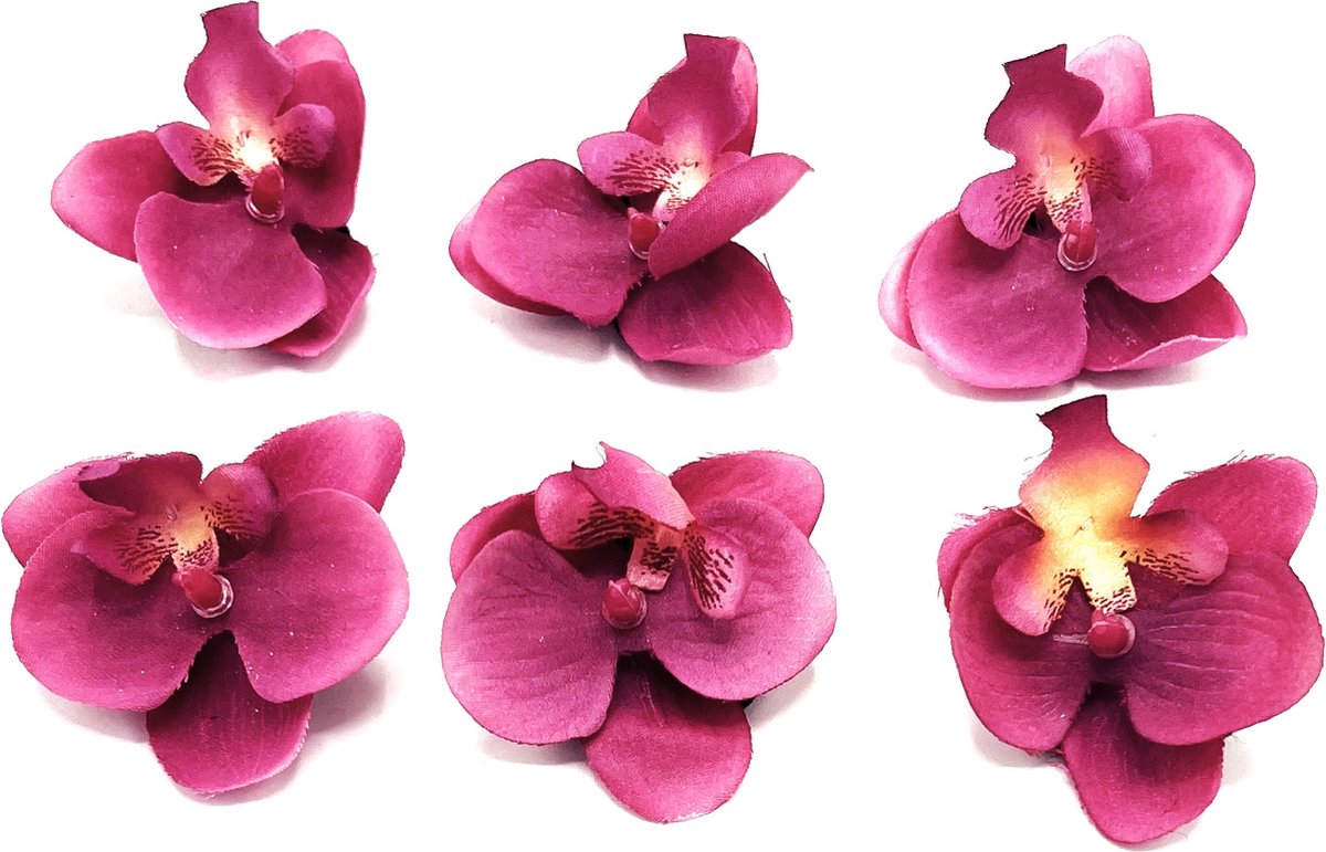 Kleine Bloemen Clicks diameter 5 cm orchidee magenta - Valentijn - cadeautje - haarclip - haarschuifje - gala en bruiloft - haarmode - bloemetjes - moederdag - verjaardag - huwelijk - haarspeld - kinderen