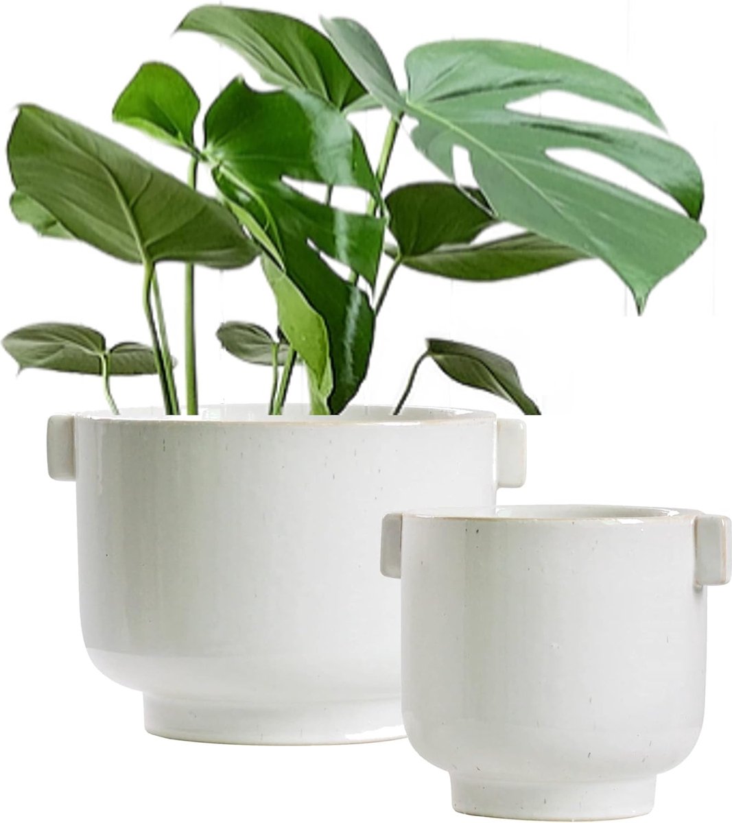 Cotswolds Keramische Plantenpotset - Verouderd Wit Glanzend - Voor Binnen en Buiten - 3 Stuks