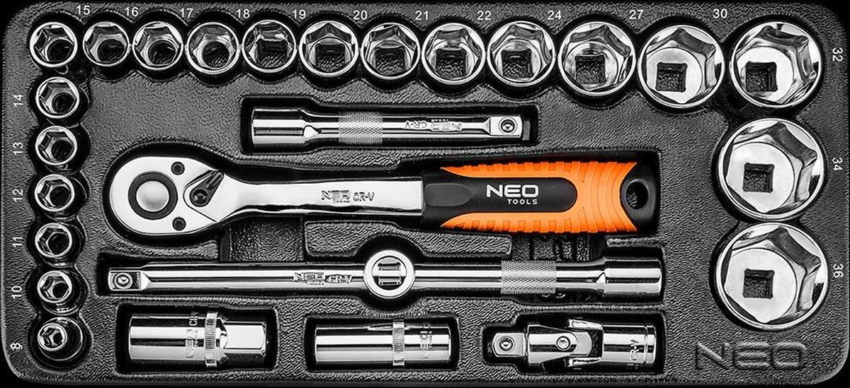NEO 84-238 - Dopsleutelset - 27-delig - 1/2" - Chrome-Vanadium Staal